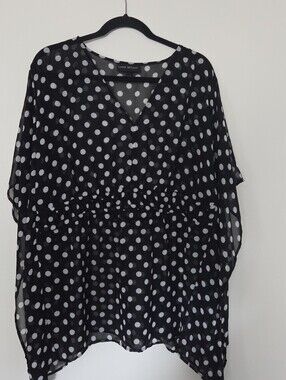 Lane Bryant Black White Polka Dot Tunic Cover Up Sheer 18/20
